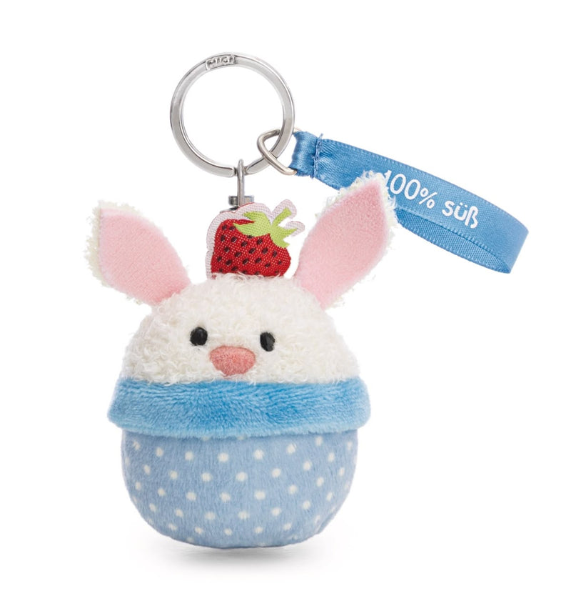Cute Strawberry Bunny Plush Keychain Soft Stuffed Animal Bag Charm with Polka Dots