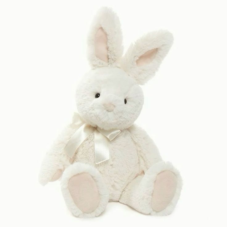 Cute Cream Bunny Plush Toy Soft Stuffed Rabbit with Satin Bow for Kids Baby Shower Gift