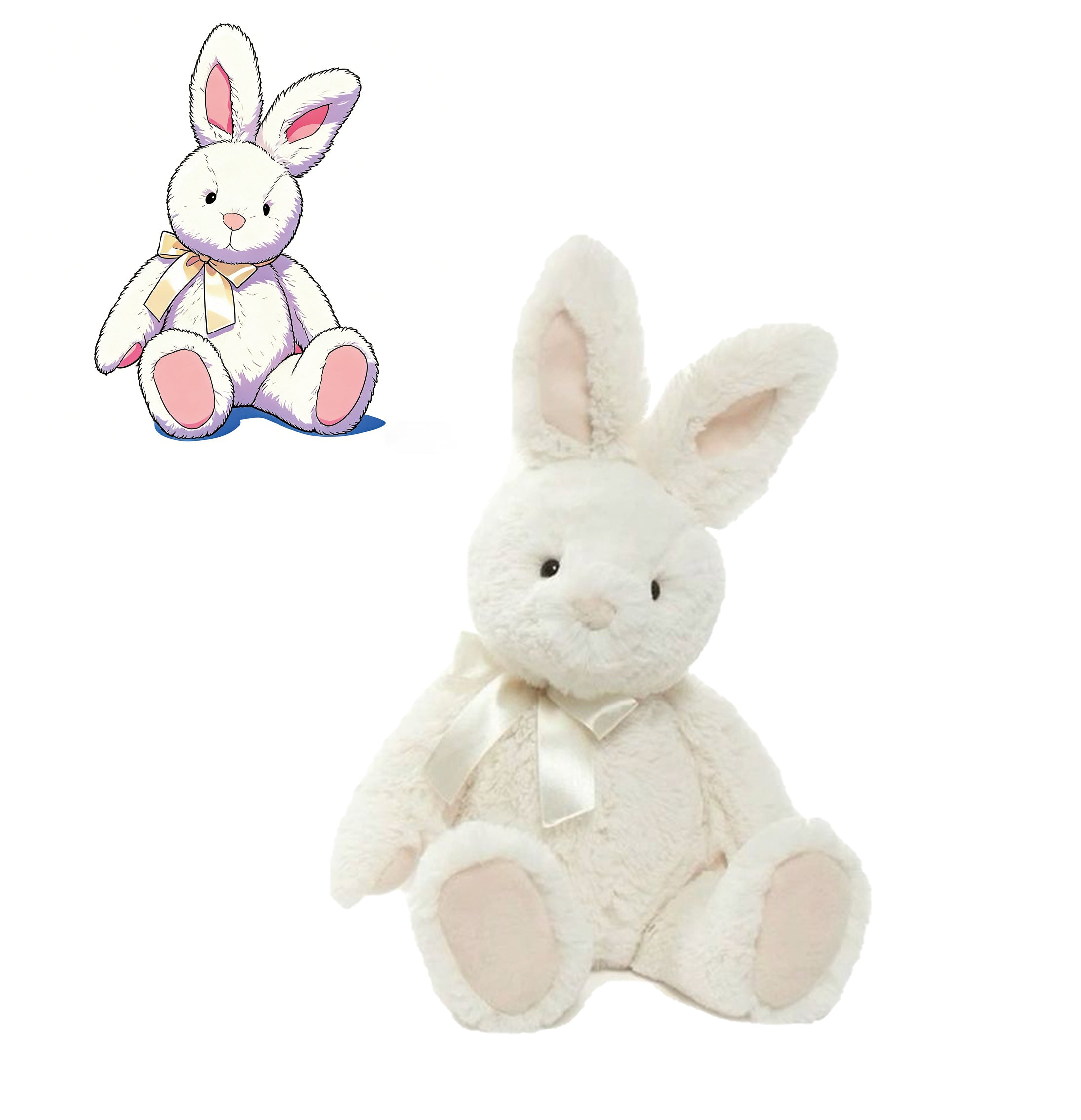 Cute Cream Bunny Plush Toy Soft Stuffed Rabbit with Satin Bow for Kids Baby Shower Gift
