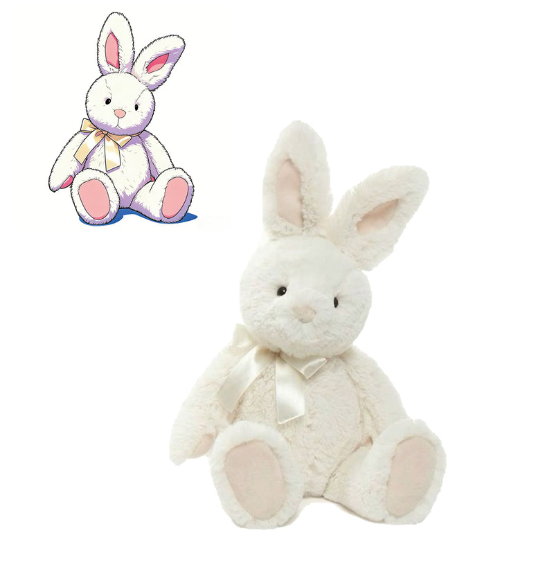 Cute Cream Bunny Plush Toy Soft Stuffed Rabbit with Satin Bow for Kids Baby Shower Gift
