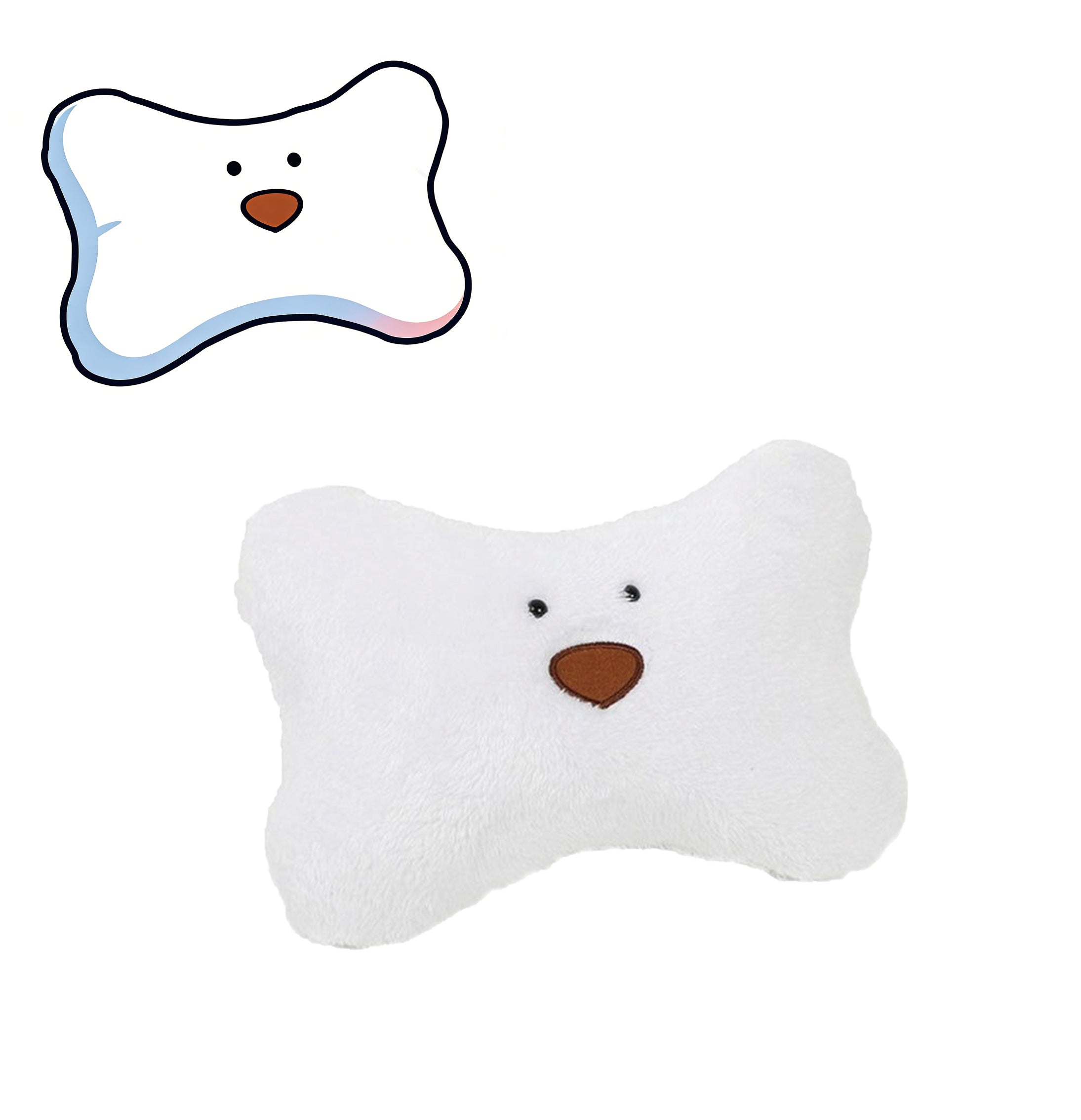 Cute White Bone Shaped Plush Dog Pillow Soft Neck Support Cushion for Car Home