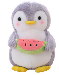 Cute Penguin Plush Toy | Soft Stuffed Penguin Holding Watermelon