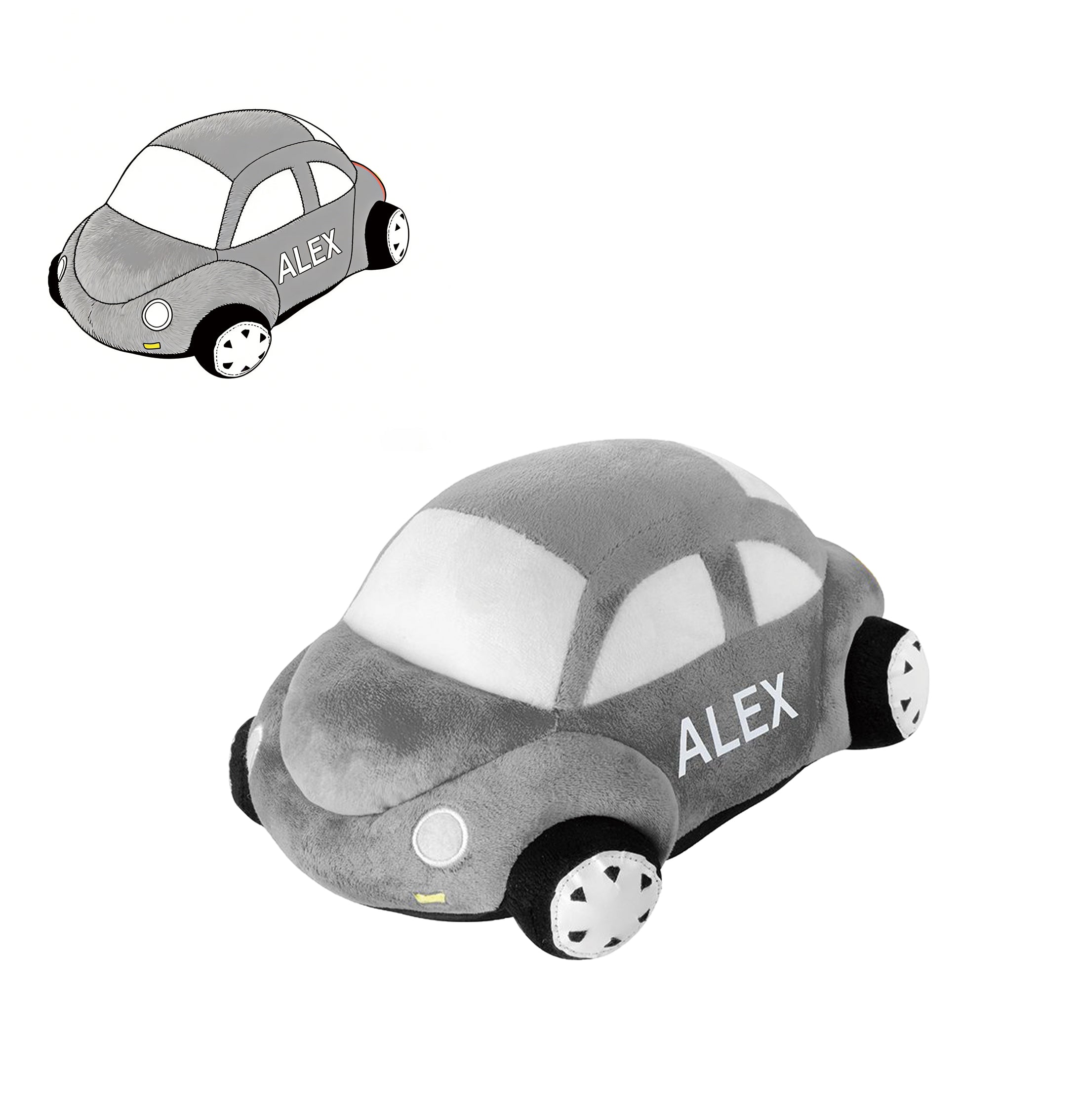 Custom Grey Beetle Car Plush Toy Personalized Stuffed Animal with Name Embroidery