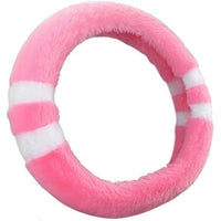 Cute Pink White Stripe Plush Steering Wheel Cover Soft Universal Car Accessory