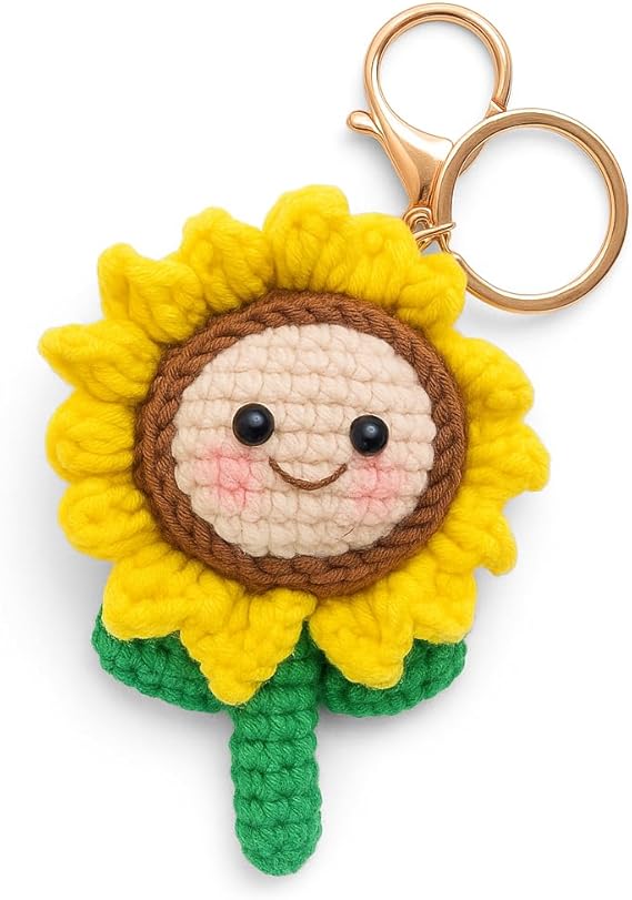 Cute Crochet Sunflower Keychain | Handmade Amigurumi Sunflower Plush Keychain for Bags & Gifts