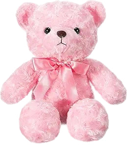 Pink Teddy Bear Plush Toy | Soft Rose Fur Stuffed Bear with Bow