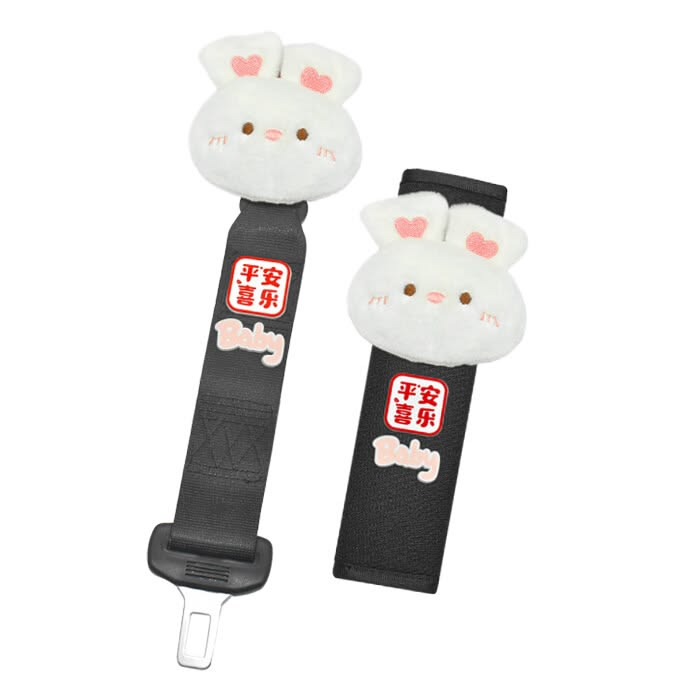 Cute Bunny Car Seat Belt Covers Soft Plush Safety Strap Pads with "Ping An Xi Le" Print