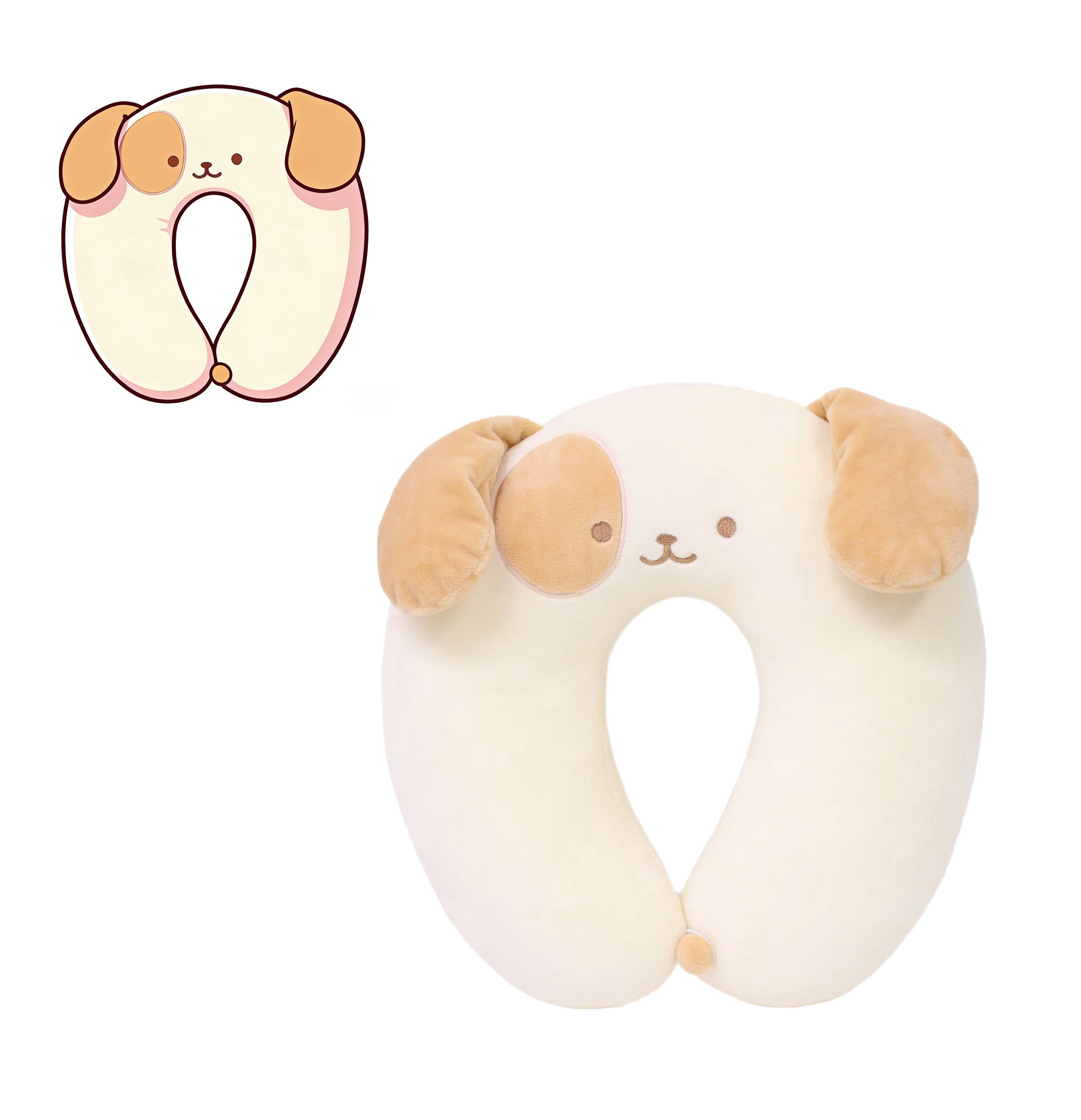 Cute Puppy U-Shaped Neck Pillow Soft Memory Foam Travel Pillow for Car Airplane