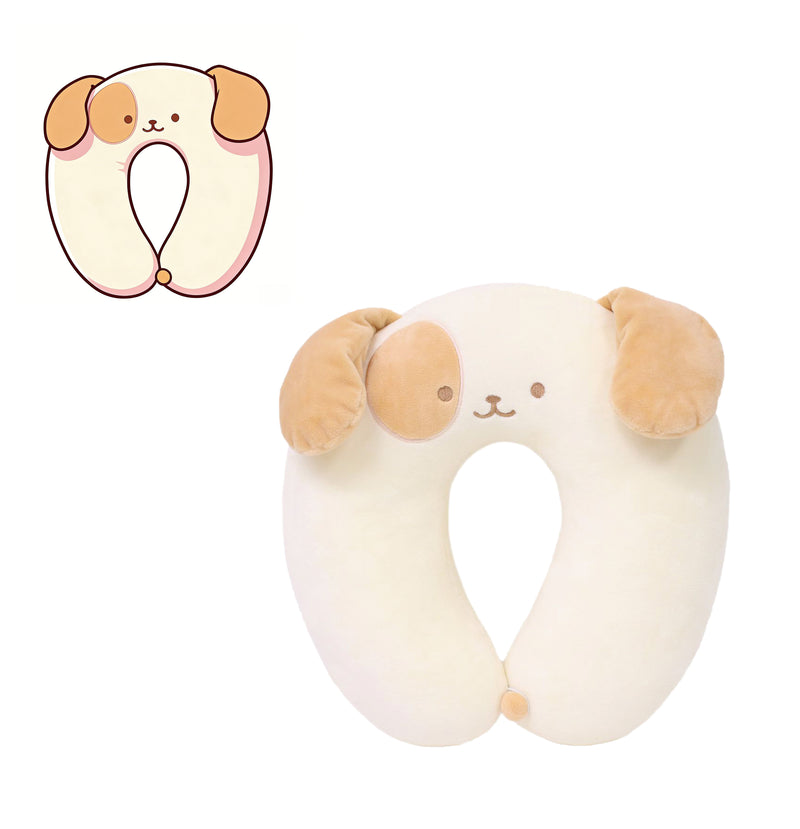 Cute Puppy U-Shaped Neck Pillow Soft Memory Foam Travel Pillow for Car Airplane