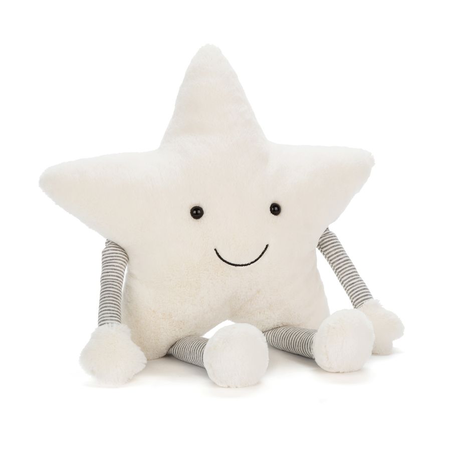 Cute White Star Plush Pillow Soft Striped Arm Leg Stuffed Cushion Cozy Home Decor