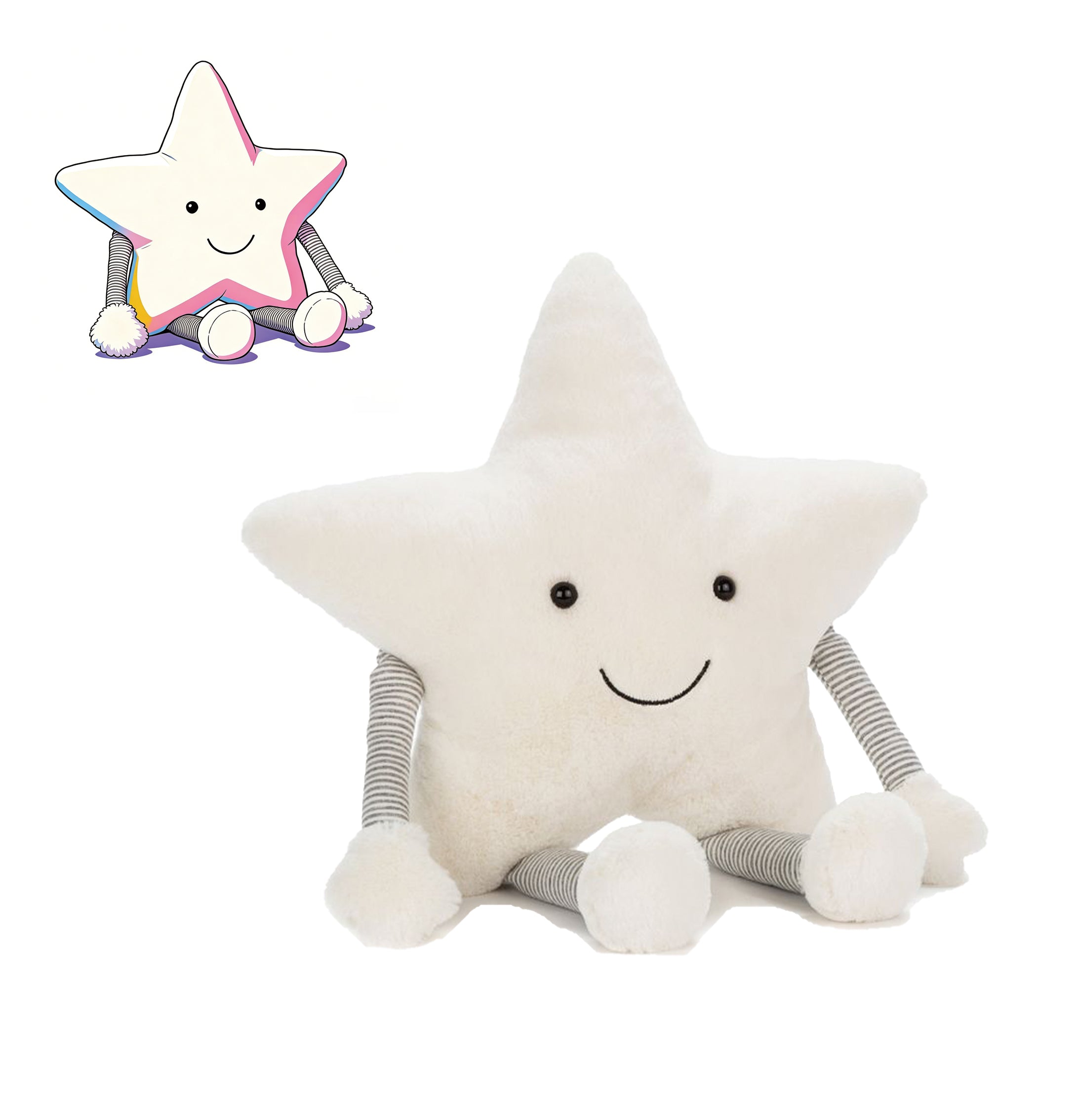 Cute White Star Plush Pillow Soft Striped Arm Leg Stuffed Cushion Cozy Home Decor