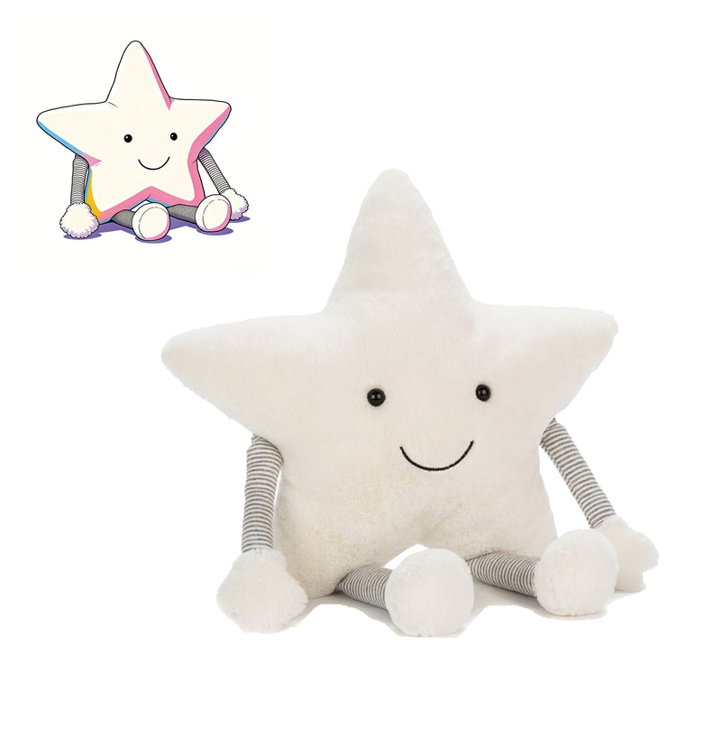 Cute White Star Plush Pillow Soft Striped Arm Leg Stuffed Cushion Cozy Home Decor
