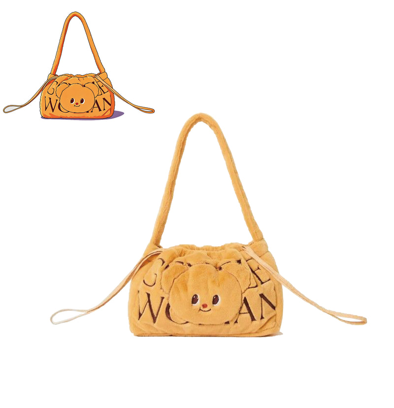 Cute Cartoon Plush Shoulder Handbag Soft Y2K Style Tote Bag for Women Girls